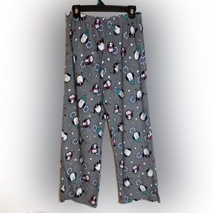 Gray Winter Snow Penguin Pajama Pants Size Medium